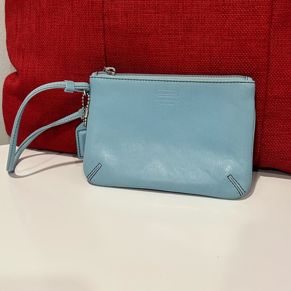 Coach Handbags - Coach Sky/Baby Blue Leather Wristlet